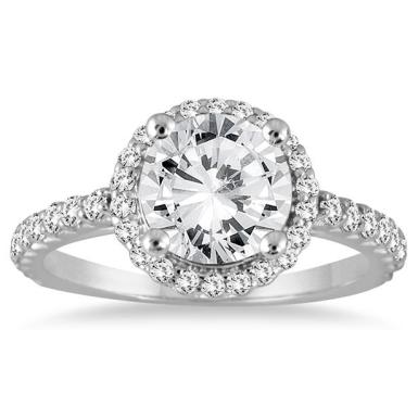1 1/8 Carat Halo Diamond Engagement Ring in 14K White Gold 