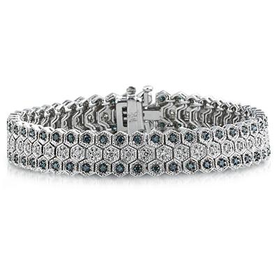 Blue And White Diamond Bracelet in 14k White Gold