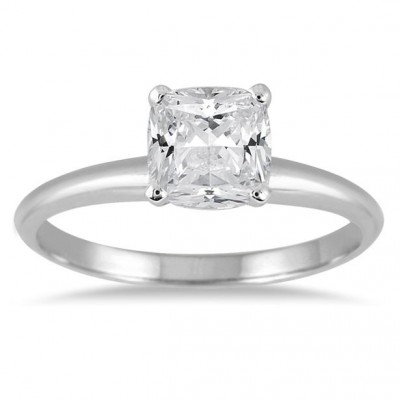 1 Carat Cushion Cut Diamond Solitaire Ring in 14K White Gold