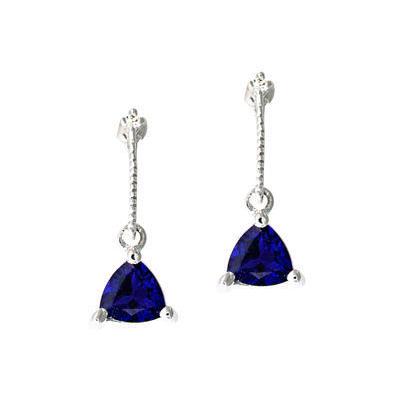 Diamond and Trillion shaped Sapphire Earring 14k White Gold