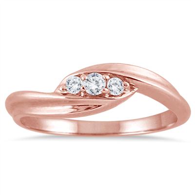 Three Stone Promise Ring in Rose Gold 